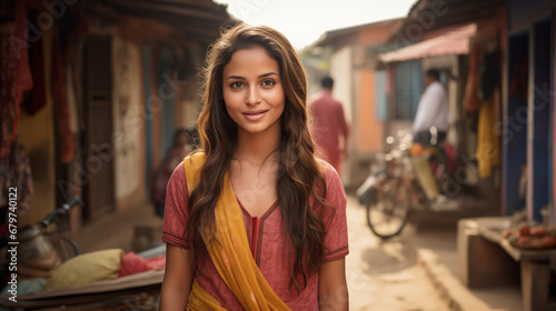 Wallpaper Mural Bellissima giovane ragazza indiana vestita con abiti tradizionali in una strada di un villaggio in India Torontodigital.ca