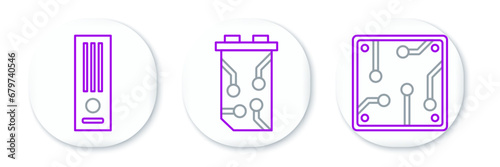 Set line Processor, Video game console and graphic card icon. Vector