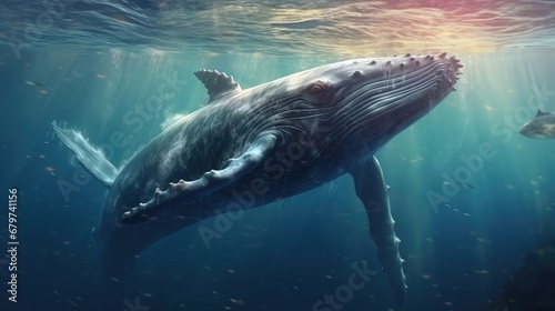 calf humpback whale swims very close underwater 4k © sambath