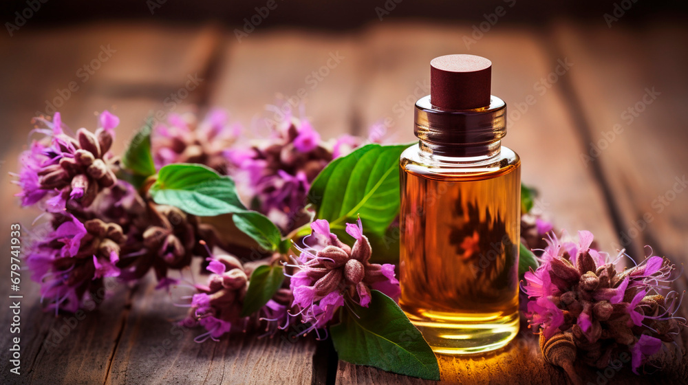Patchouli essential oil in a bottle. Generative AI, Patchouli essential oil in a bottle. Generative AI,