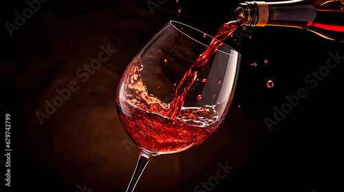 Glass of red wine on a black background. Generative AI,