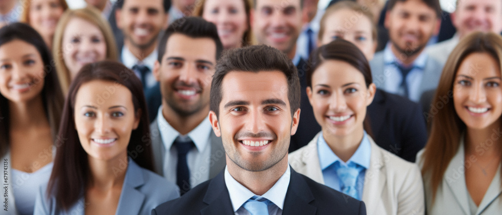 Group of happy smiling businesspeople standing in a row at office. Group of happy smiling businesspeople standing in a row at office.