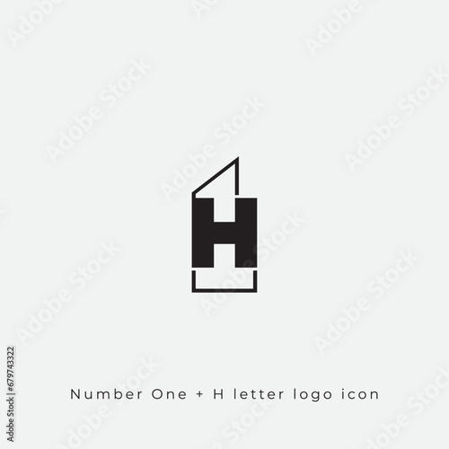 H letter and Number One 1 logo design icon clean and minimal