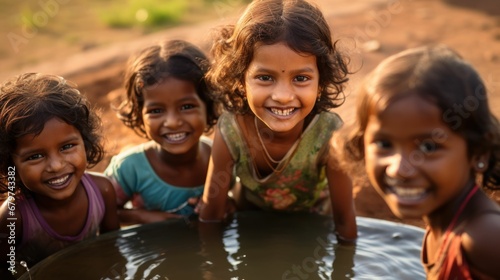 African children smiling with the joy of finding water.