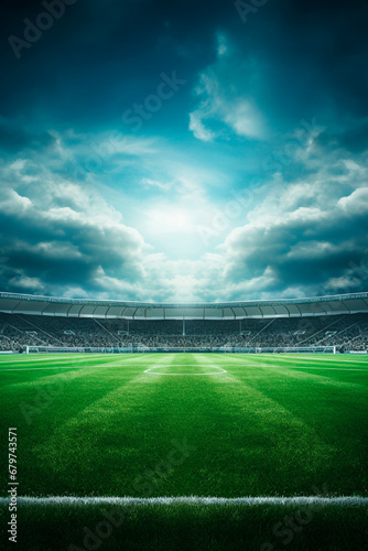 Football field with green grass. Generative AI,