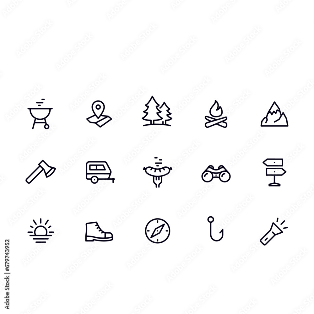 Camping line icons vector design