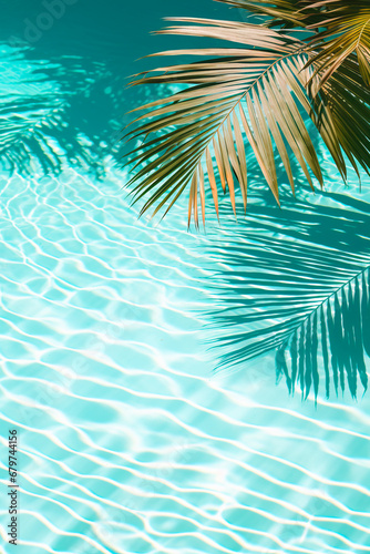 Palm leaves on the background of the pool. Generative AI, © Erik