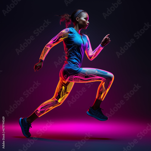 Running woman, healthy runner, scientific illustration, modern sports