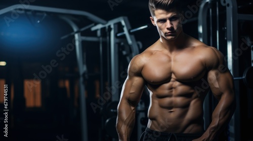 Muscular  fit young man doing sports.