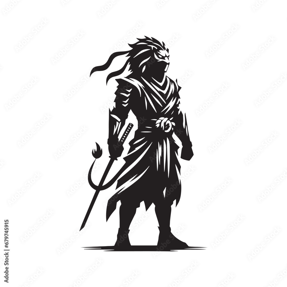  Ninja Lion Silhouette - A fierce presence embodying the essence of a ninja and the regality of a lion against the backdrop of nightfall.