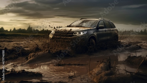 A Dirty Adventure: A Car Conquering the Muddy Field with Style