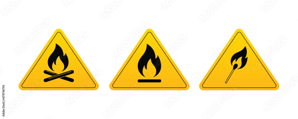 Flammable material vector caution,Burning Fire warning sign Flammable material vector caution,Burning Fire warning sign