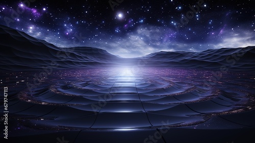 Futuristic Space Scene with Purple Planet and Asteroids: A Surreal Cosmic Landscape for Science Fiction and Fantasy Themes