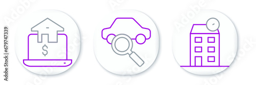 Set line House, Online real estate and Car sharing icon. Vector