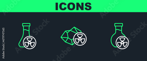 Set line Test tube with toxic liquid, and Radioactive icon. Vector