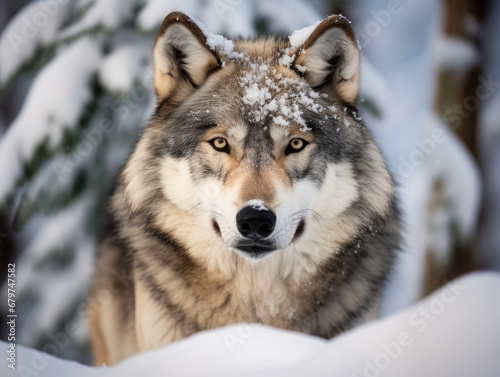 Wolf in Snow Forest  Generative Ai