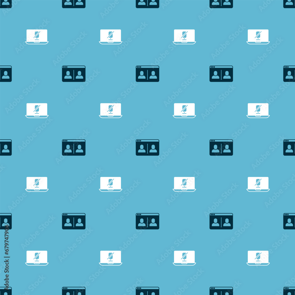 Set Video chat conference and Mute microphone laptop on seamless pattern. Vector Set Video chat conference and Mute microphone laptop on seamless pattern. Vector