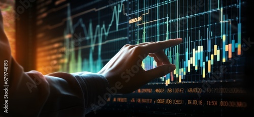 Analyzing Stock Performance: A Person Pointing at a Live Chart on a Computer Screen