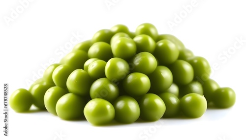Fresh green peas on a white background, canned pea grains close-up