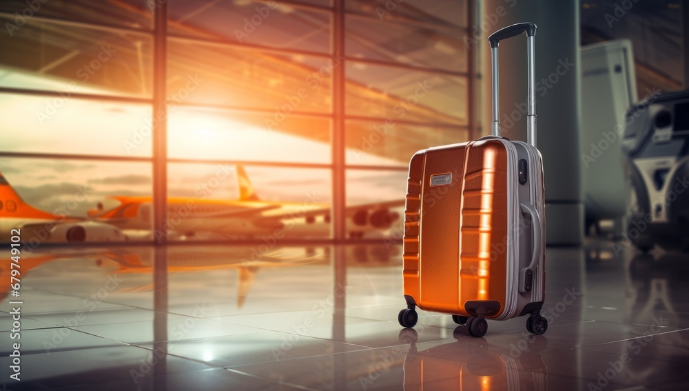 The Bright and Vibrant Orange Luggage Standing Out on Polished Tiled Flooring