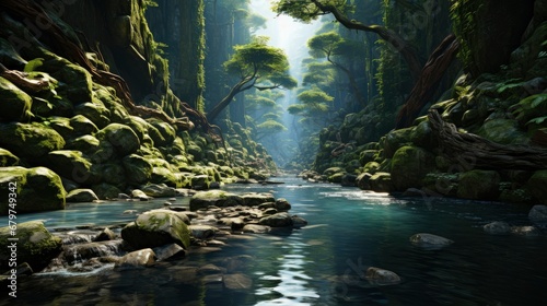 Beautiful Stream Painting Tropical Forest Natural, HD, Background Wallpaper, Desktop Wallpaper © Moon Art Pic