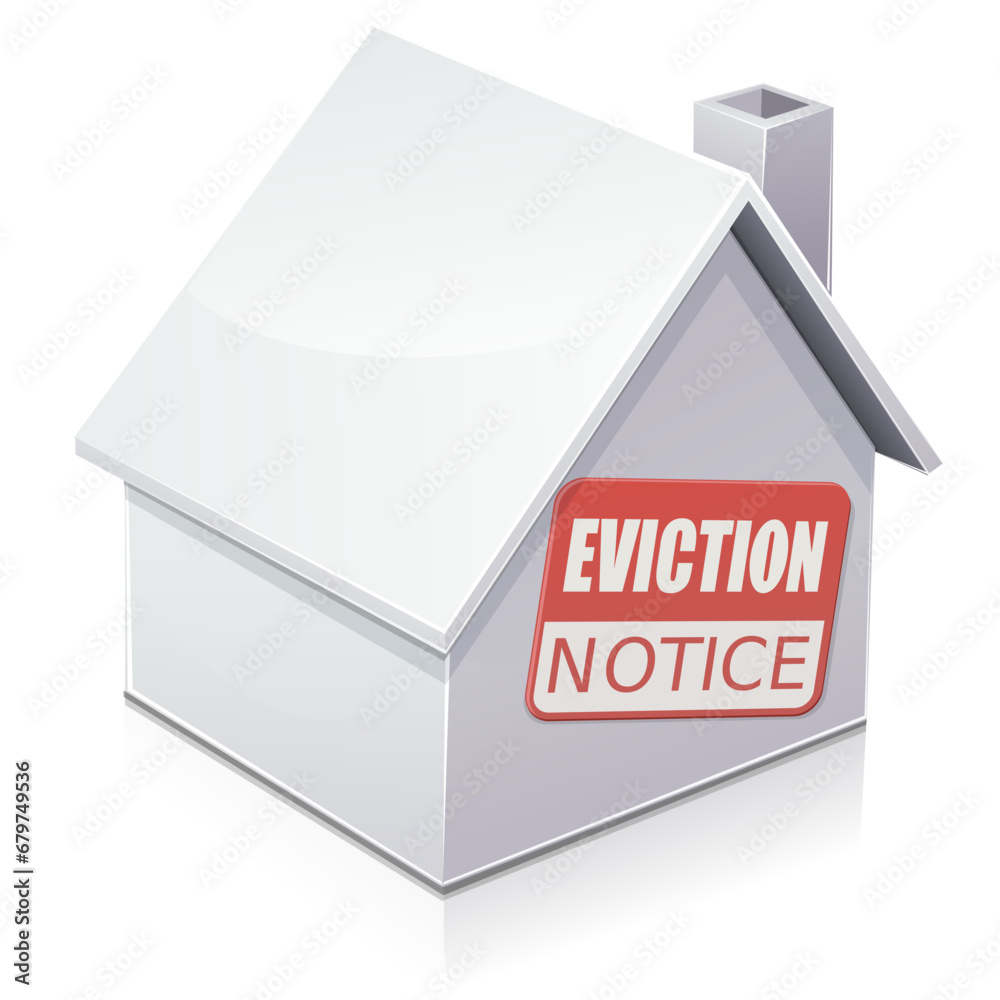 3D white house with an eviction notice written in red on a white background
