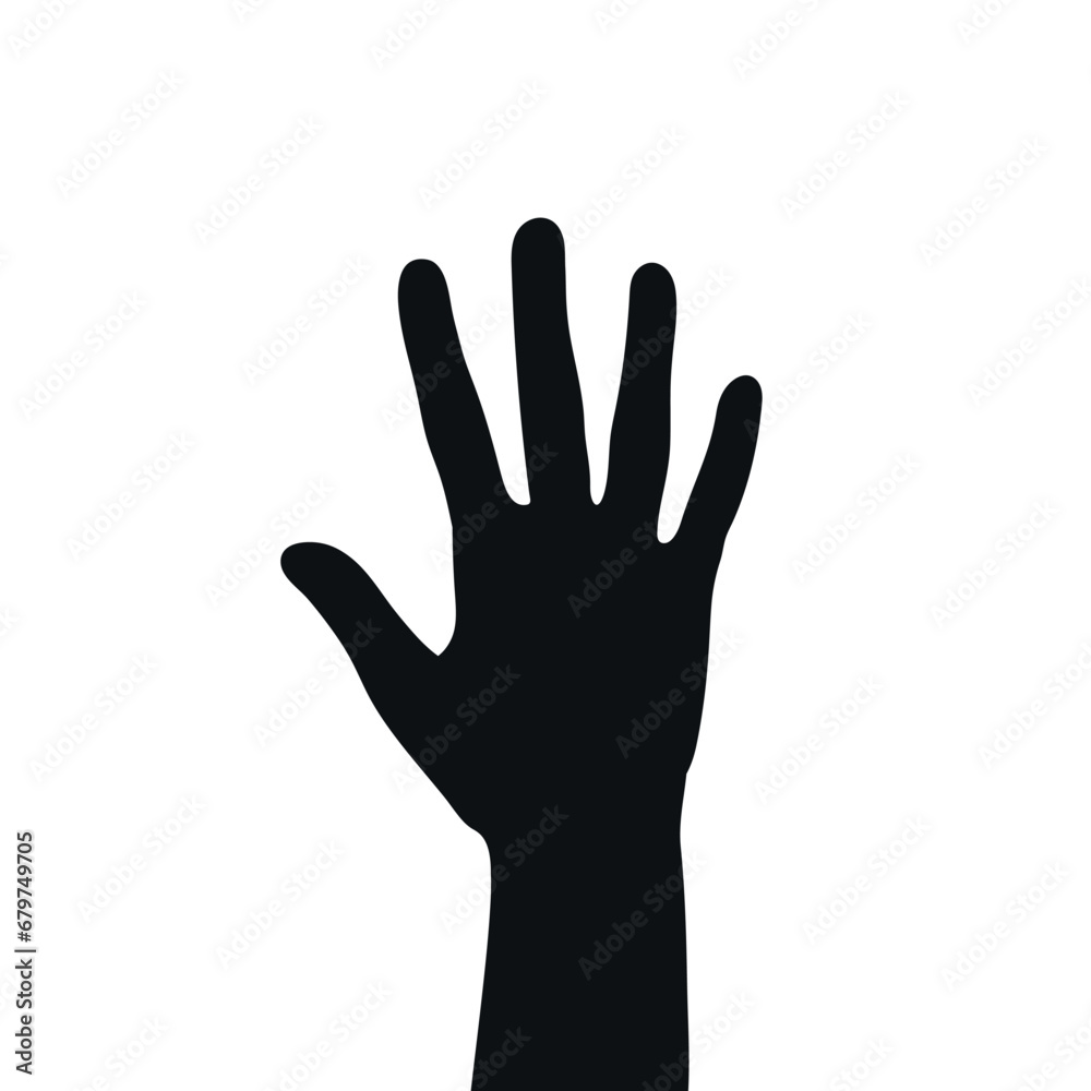 Silhouettes of a raised human hand. Palm of a hand. Vector illustration Silhouettes of a raised human hand. Palm of a hand. Vector illustration