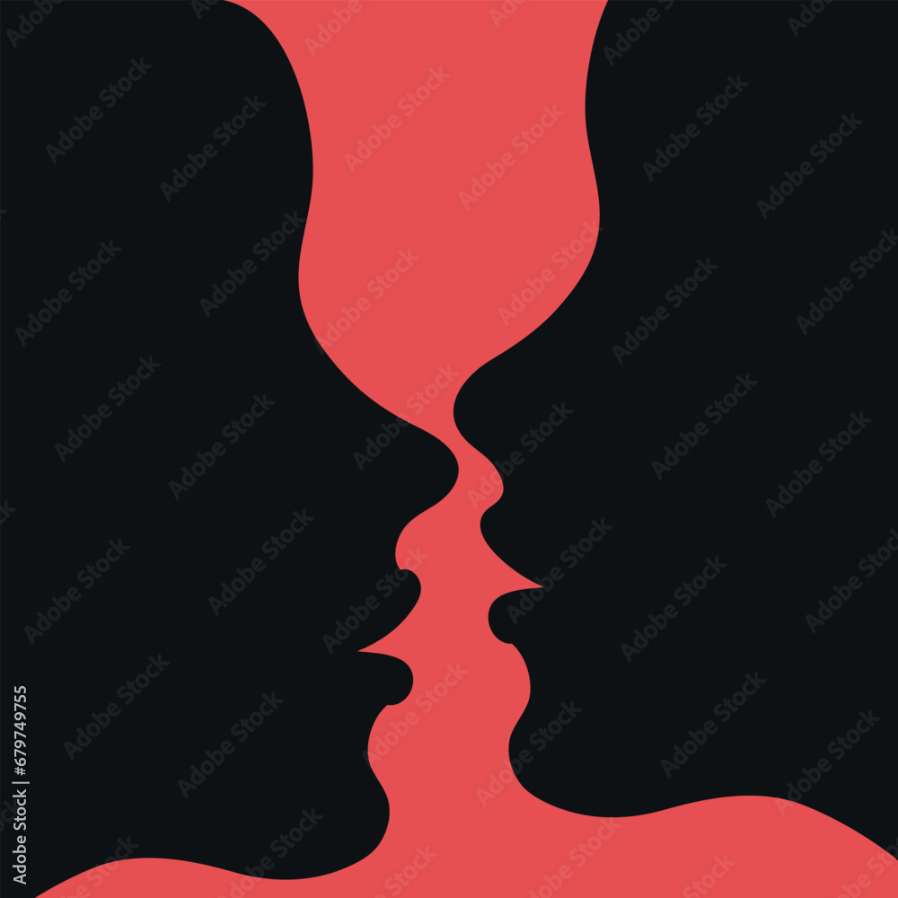 Silhouettes of two kissing women. Lesbian couple kissing. Vector illustration