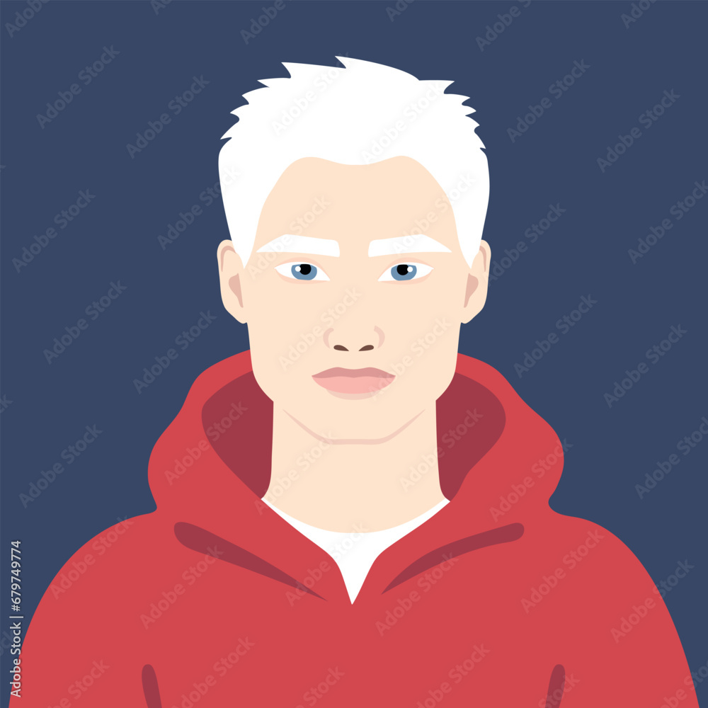 Beautiful Albino man portrait. Avatar of a young man with albinism. Genetic rare appearance. Vector illustration