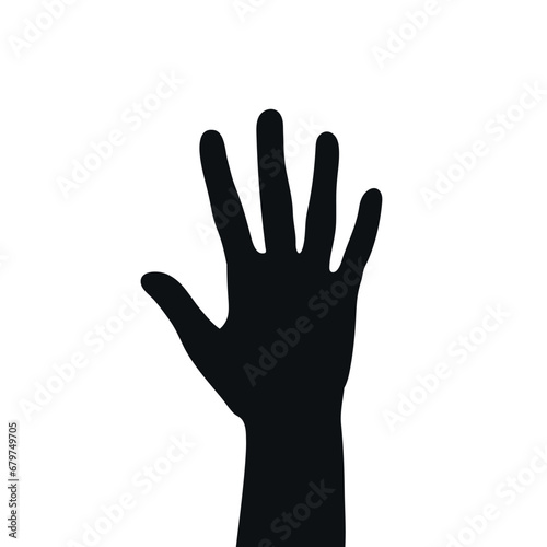 Silhouettes of a raised human hand. Palm of a hand. Vector illustration