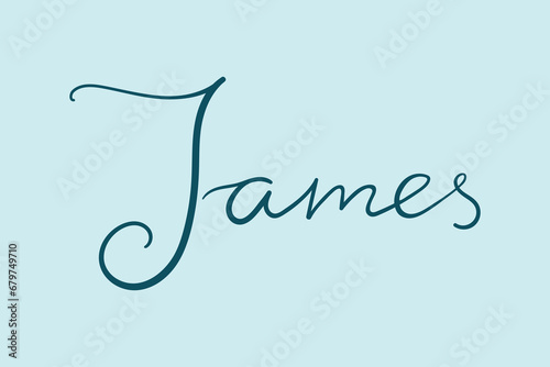 Male name James. Handwritten lettering calligraphy Boy name. Vector illustration