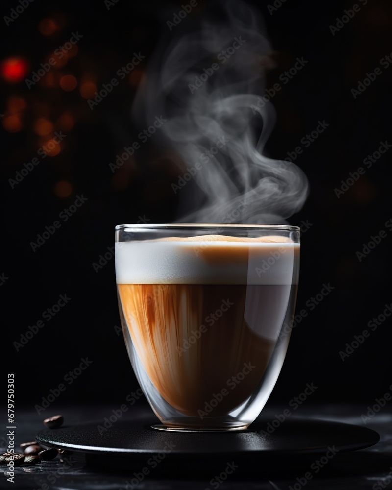 Glass cup of hot steaming latte coffee Glass cup of hot steaming latte coffee