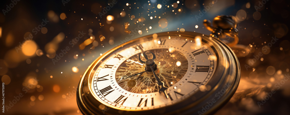 Close-up of a clock ticking down to midnight, capturing the anticipation and excitement leading up to the start of the new year Close-up of a clock ticking down to midnight, capturing the anticipation and excitement leading up to the start of the new year