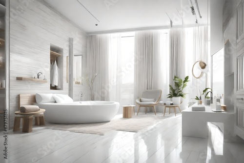White bathroom and bedroom interior