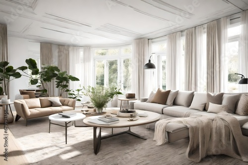 Neutral-colored interior living room with white walls