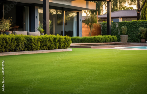artificial lawns in the backyard of an Australian house,