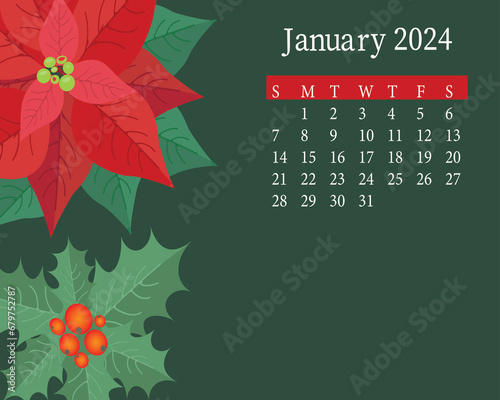 christmas greeting calendar with holly