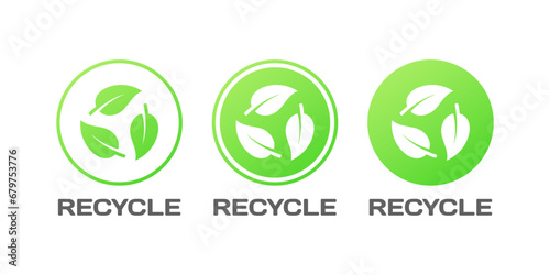 Recycle icons. Flat, green, leaves in a circle, recycle icons. Vector icons