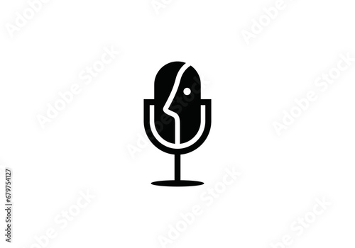 microphone with head for podcast logo design