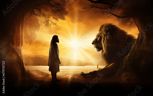 Jesus cristo o rei dos reis com leão da tribo de judah  photo