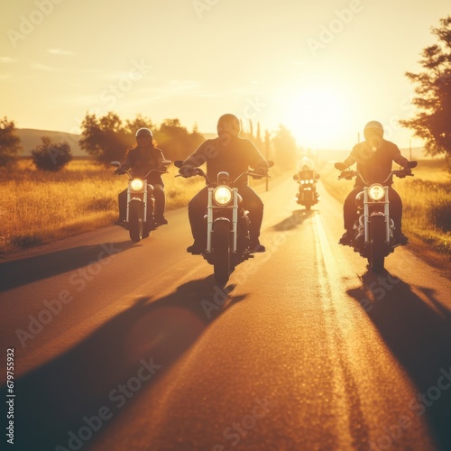 Brotherhood of motorcyclists on the open road at sunset © BraveSpirit