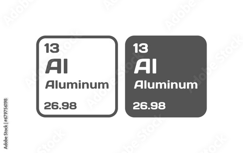 Aluminum chemical element icon. Flat, gray, Al Aluminum chemical element icons, periodic table. Vector icons