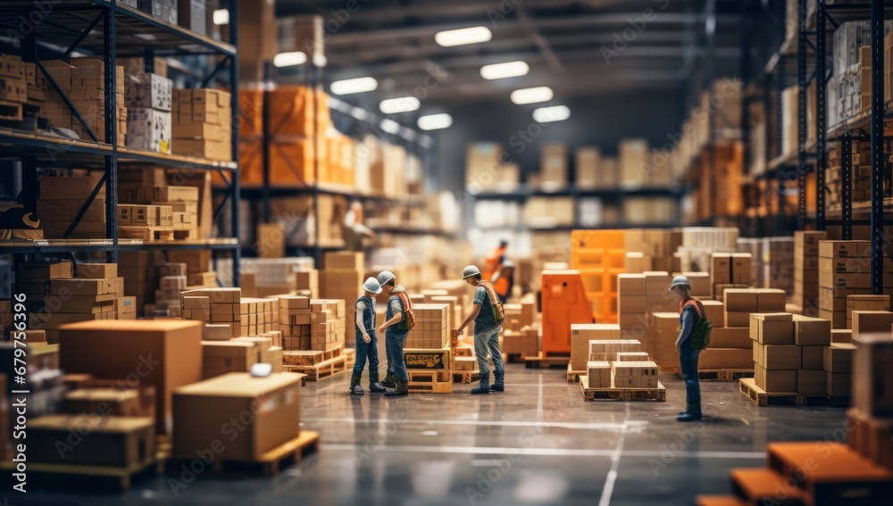 A Warehouse Filled With Boxes and Busy Workers A Warehouse Filled With Boxes and Busy Workers