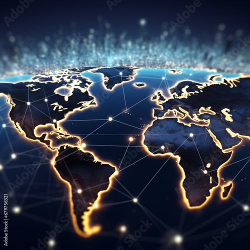 Planet Earth at night seen from space, online life concept   - Generative AI