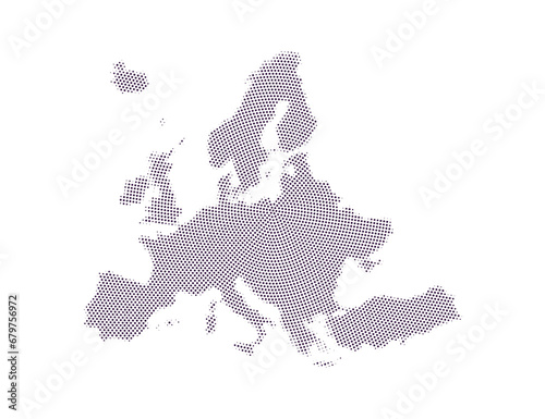 Dot Europe map. Dotted map in flat design. Halftone pattern, isolated vector