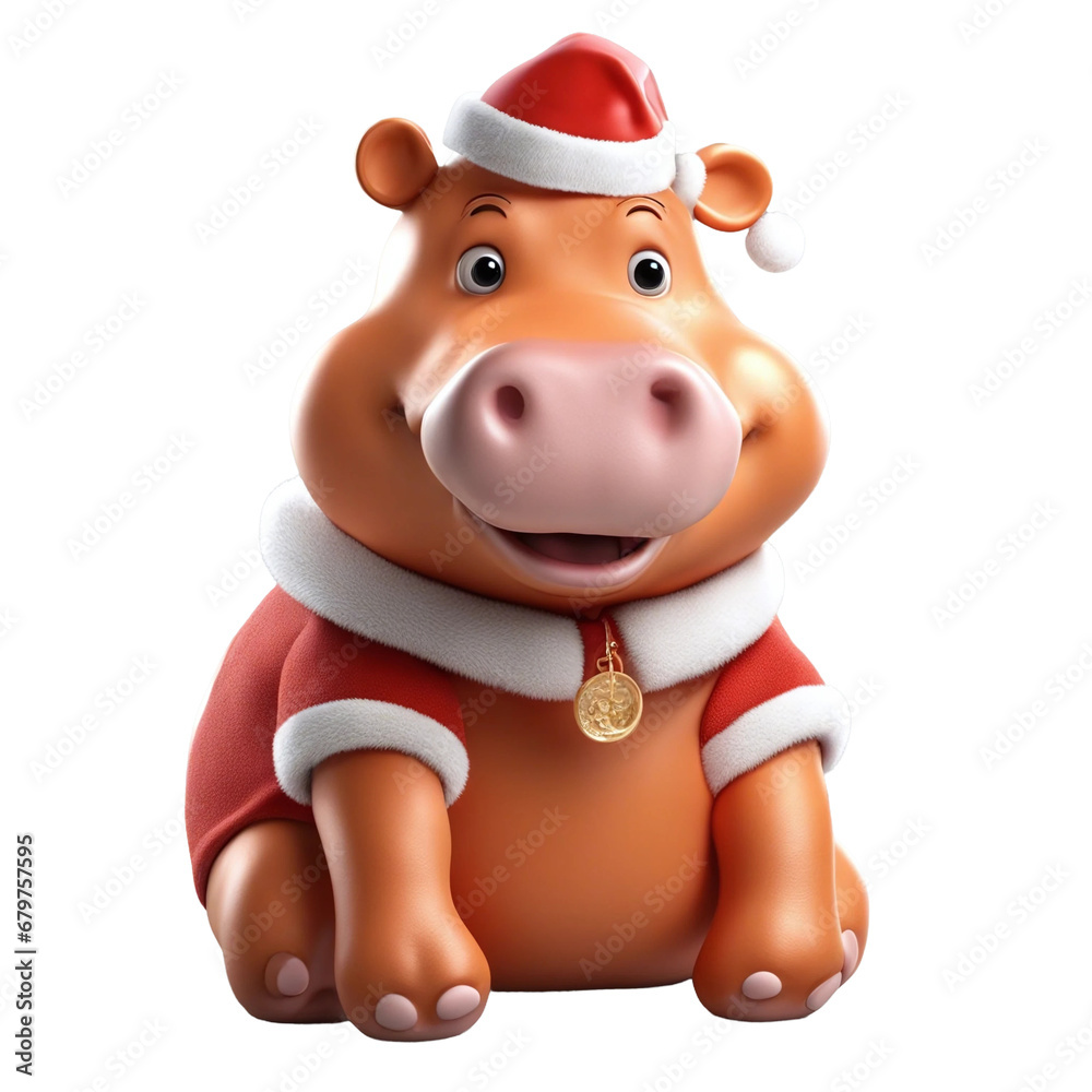 Fototapeta premium Cute Orange Christmas Hippo Png Clipart Sticker