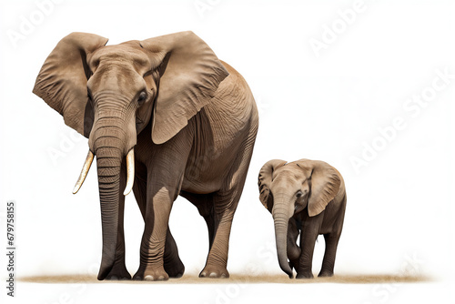 African elephant and calf Loxodonta africana cut out and isolated on a white background photo