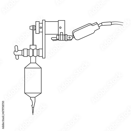 Outline tattoo machine for professional artist. Icon of salon equipment for tattooist. Vector line gun for painting on body by ink. Black art device for tattoing on skin