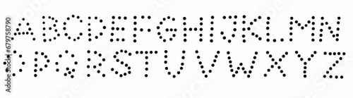 Circle shots dot holes black english A to Z alphabet latin abc font collection. Vector illustration in doodle hand drawn style isolated on white background. For decorating, naming, logo, card, design.