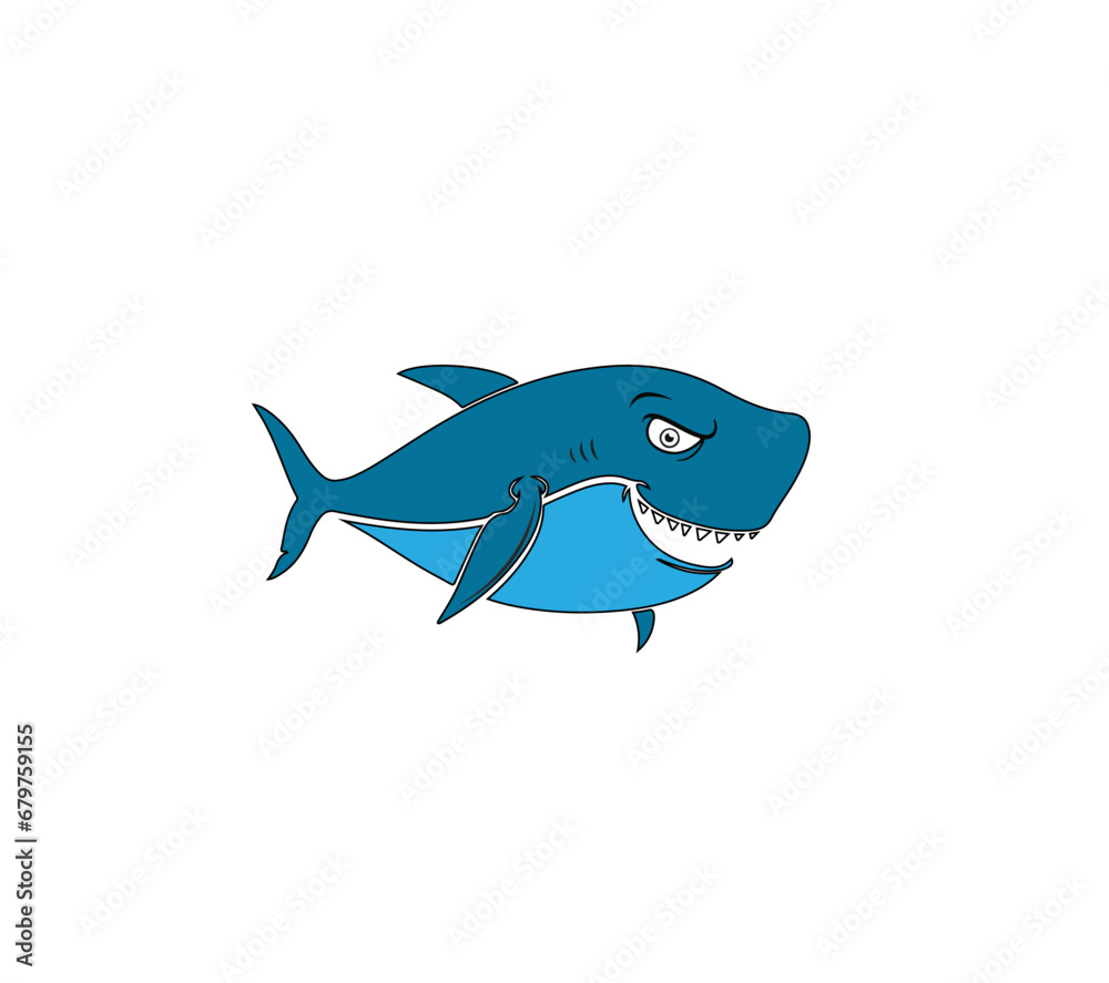 Obraz premium Vector illustration of a cartoon shark with an open mouth isolated on white background